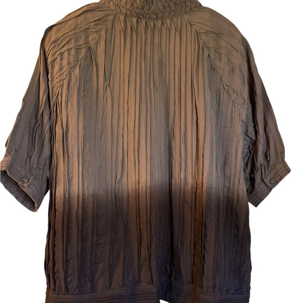 Chico’s Ombre Chocolate Brown Woven Ribbon Elbow Length Sleeve Open Jacket Top